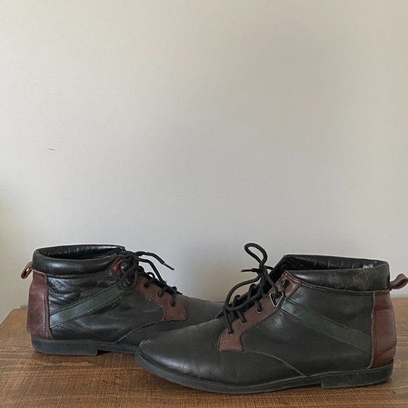Vintage DANEXX  Black w/ Forest Green  stripe Lace-up Ankle Boots - Picture 5 of 6